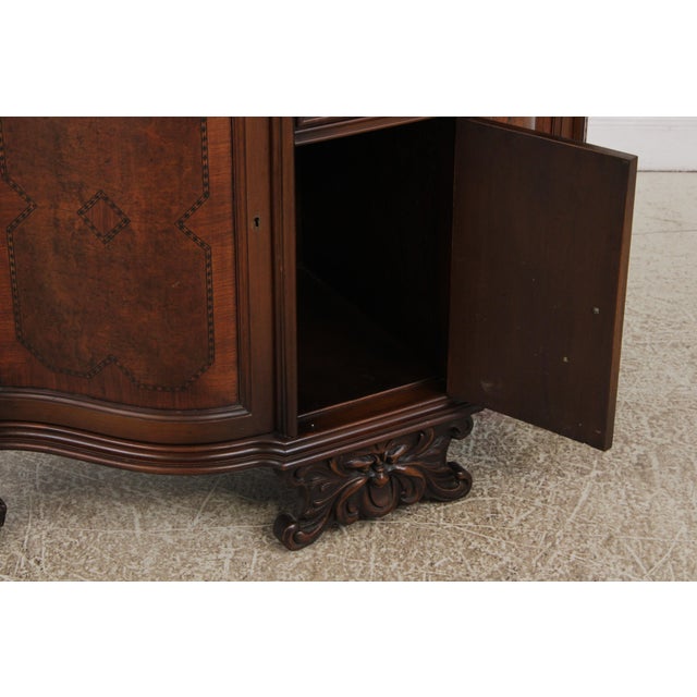 Vintage Louis XV Style Carved Inlaid Commode Server W. Marble Top For Sale In Philadelphia - Image 6 of 18