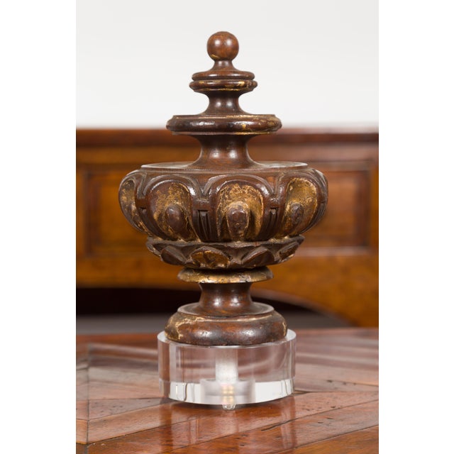 Pair of Italian 1800s Walnut Fragments Carved in the Front, with Lucite Bases For Sale - Image 4 of 8
