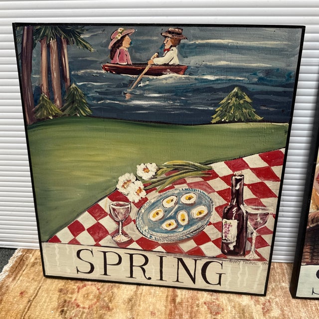 Nancy Thomas Folk Art Seasonal Plaques, Set of Four For Sale - Image 11 of 11