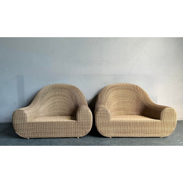 Michael Taylor Vintage Boho Woven Rattan Lounge Chairs After Michael Taylor - A Pair For Sale - Image 4 of 10