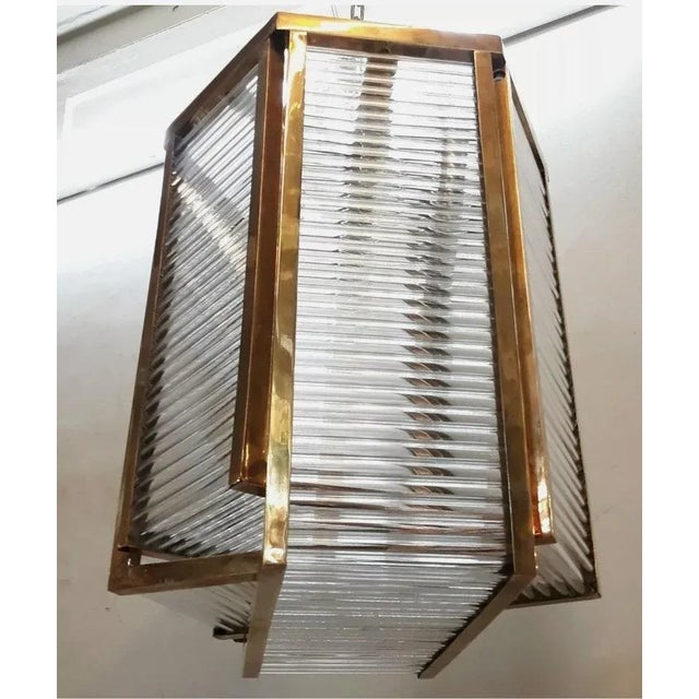 Brass Vintage Art Deco Skyscraper Rod Ship Chandelier Fixture in Brass & Glass For Sale - Image 8 of 8