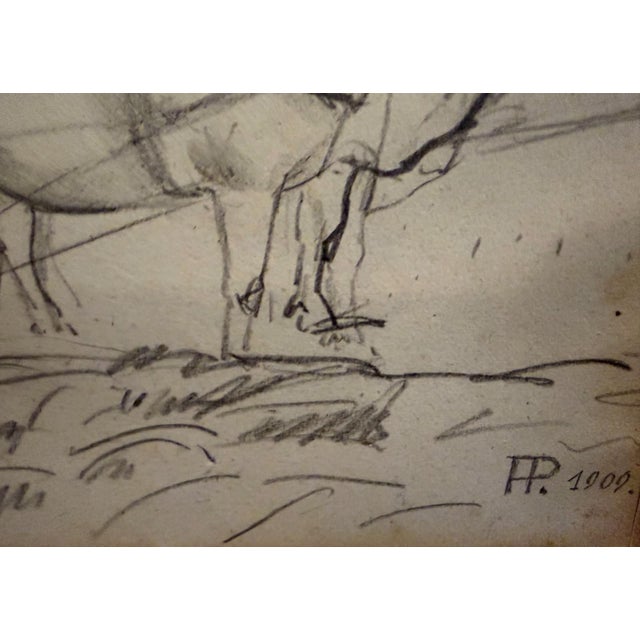 Heinrich Pforr, Draft Horses: Two Horses with a Plow, 1909, Pencil For Sale - Image 7 of 11