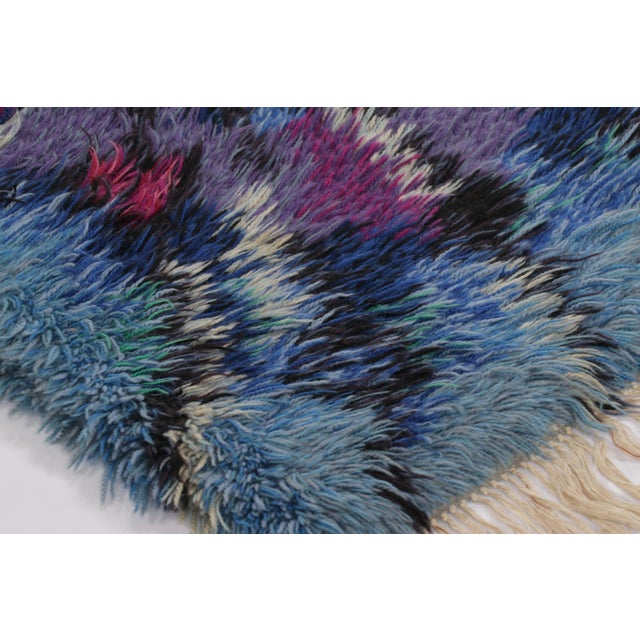 Mid-Century Modern Vintage Swedish Rya Rug With Blue and Purple Abstract Pattern - Rug & Kilim For Sale - Image 3 of 9