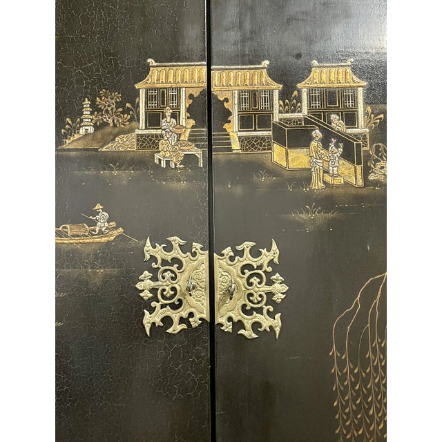 Wood Dessin Fournier, Monumental Chinoiserie Cabinets, Black Lacquer, 20th C. For Sale - Image 7 of 12