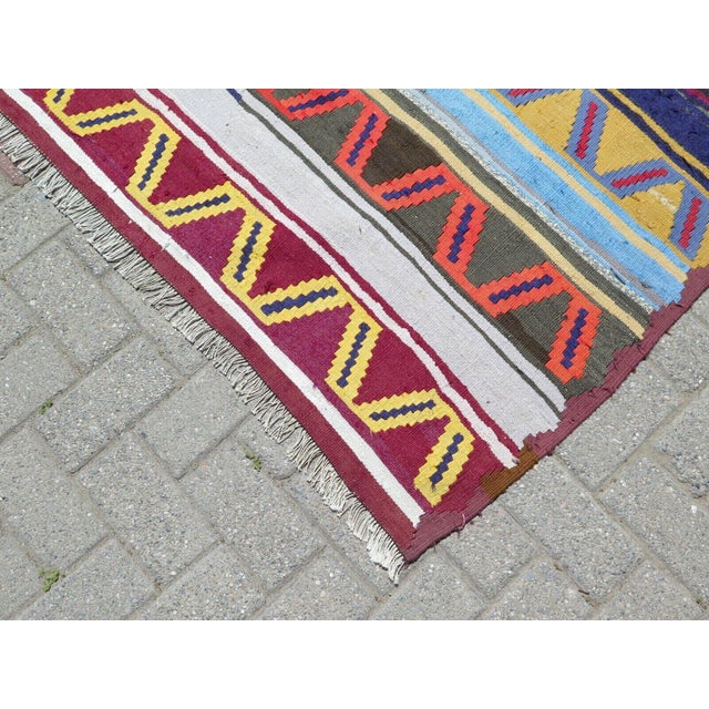 Handmade Area Vintage Turkish Kilim Rug Boho 67"x85" For Sale - Image 9 of 12