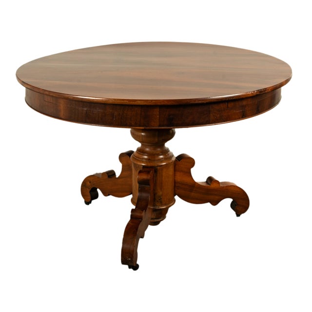 Wood Antique Round Carved French Empire Walnut Pedestal Dining Center Table 1850 For Sale - Image 7 of 8