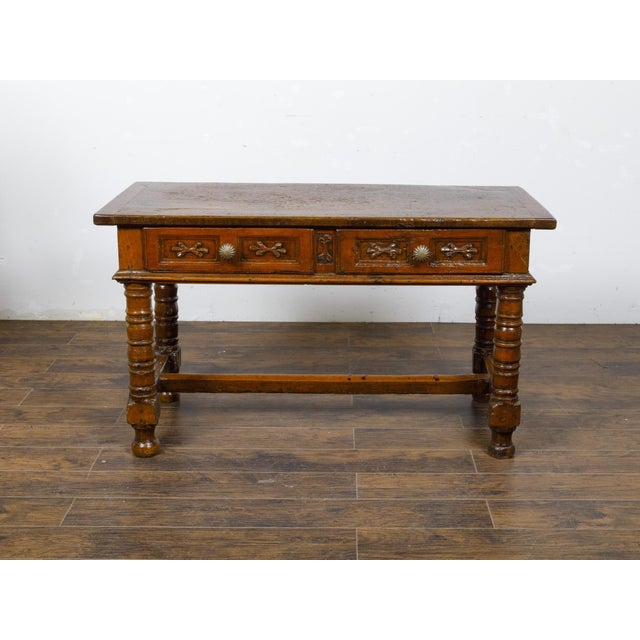 18th Century 18th Century Spanish Walnut Console Table with Carved Drawers and Baluster Legs For Sale - Image 5 of 12