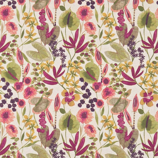 Harlequin Nalina Fabric in Peach/Mango/Olive For Sale