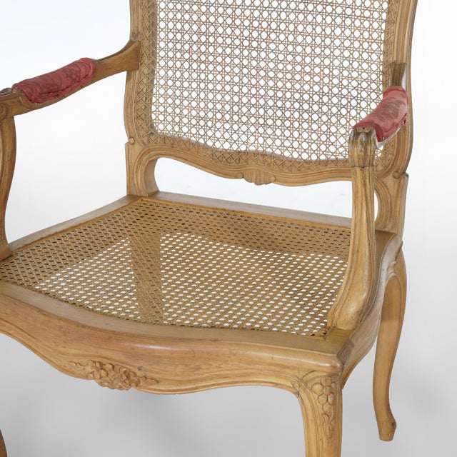 Antique French Louis XV Fruitwood & Cane Arm Chair 1900 For Sale - Image 10 of 12