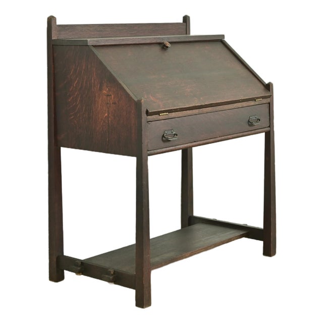 Stickley Brothers Style Antique Mission Oak Arts & Crafts Drop Front Secretary Desk, Circa 1910 For Sale