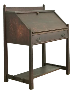 Stickley Brothers Style Antique Mission Oak Arts & Crafts Drop Front Secretary Desk, Circa 1910