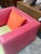 Lime Celery Micro-Suede + Rose Pink Leather Chair + Ottoman For Sale - Image 8 of 12