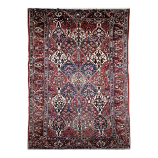 Vintage Oversized Persian Bakhtiari Rug, Hand-Knotted Wool, Vase Panel Pattern, Red & Ivory, 11x17 For Sale