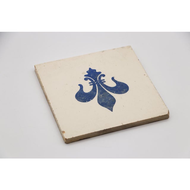 1900s Fleur De Lis Blue & White Large Tile, Portuguese For Sale - Image 9 of 12