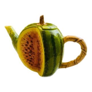 Vintage Trompe De L’ Oeil Ceramic Watermelon Shaped Tea Pot For Sale