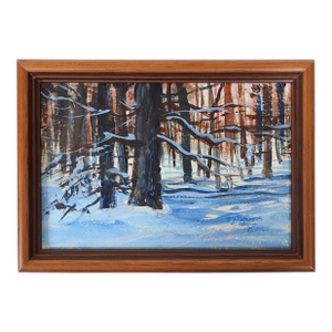 Small Contemporary Snowy Winter Forest Landscape Painting