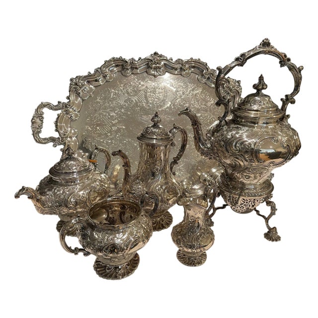 Mid 19th Century Antique Martin, Hall & Co. English Silver Plate Tea Set, 6 Pieces For Sale