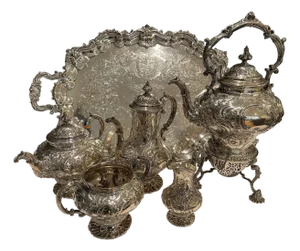 Mid 19th Century Antique Martin, Hall & Co. English Silver Plate Tea Set, 6 Pieces
