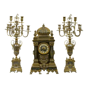19th Century French Gilt Bronze & Silvered Three Piece Clock Garniture