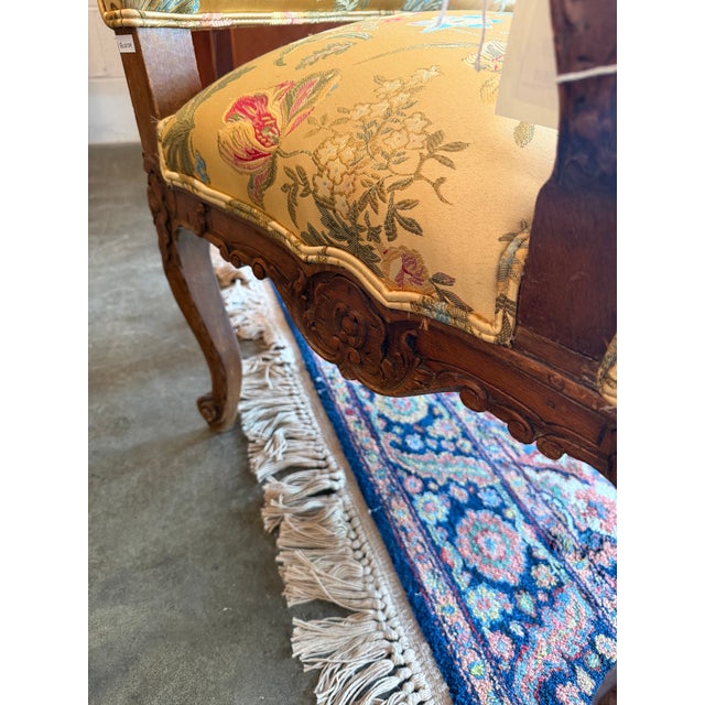 Pair of Antique French Louis XV Carved Walnut Bergère Armchairs For Sale - Image 10 of 11