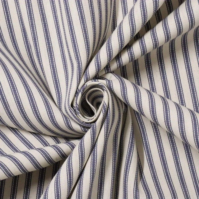 Dart Ticking Stripe Navy Fr Fabric - Sample For Sale - Image 4 of 6