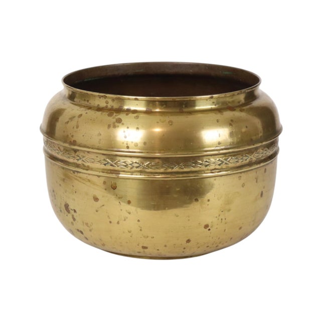 Large French Brass Repoussé Planter Pot For Sale - Image 4 of 16