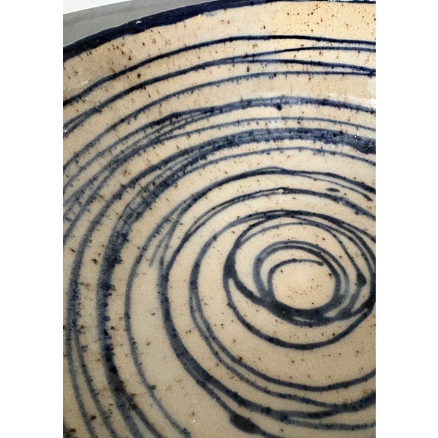 Ceramic Hand-Painted Studio Pottery Bowl With Cobalt Botanical Design For Sale - Image 7 of 10