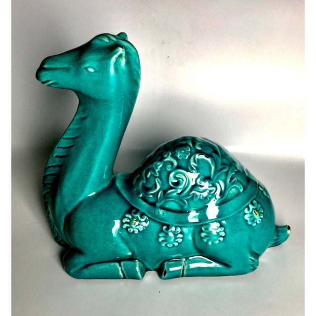 Bitossi Vintage Chinese Turquoise Crackle-Glaze Tang-Style Camel Sculpture For Sale - Image 4 of 13