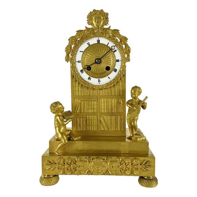 Antique Gilded Bronze Table Clock, 1800s For Sale