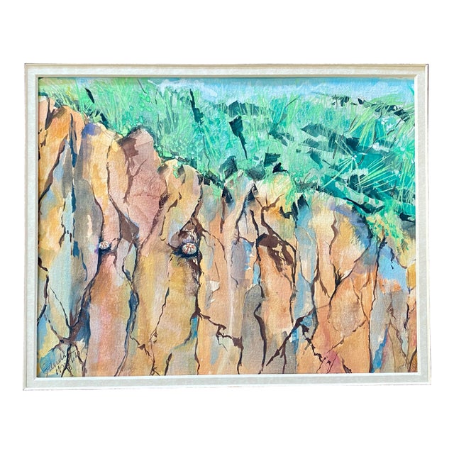 Island Cliff Watercolor Painting by Sandra Wright For Sale
