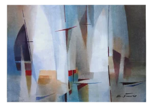 Zigmunds Snore, White Sailboats, Watercolor on Paper