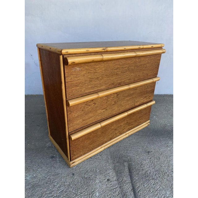 Mid-Century Modern 1950s Restored Modernist Mahogany Chest of Drawers W/ Rattan Pulls For Sale - Image 3 of 10