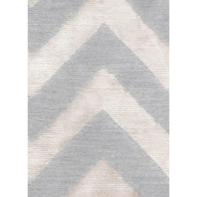 Modern Geometric Hand-Knotted Silk & Wool Runner – Tibetan Craftsmanship in Soft Grey Tones by Doris Leslie Blau. Size:...