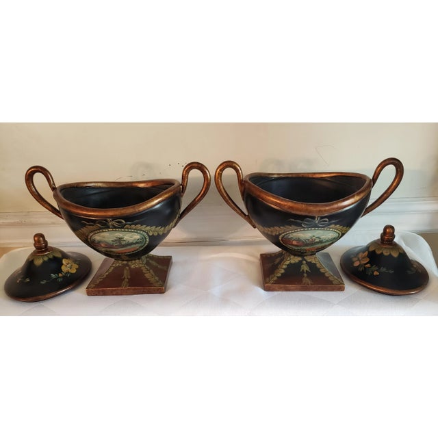 1980s Japanese Vintage 1950s Hand Painted Decorative Ceramic Urns - a Pair For Sale - Image 5 of 12