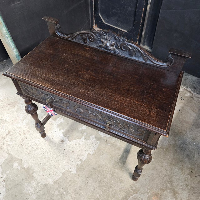 Mid 19th Century Victorian Oak Carved Console Table With One Drawer For Sale - Image 18 of 18