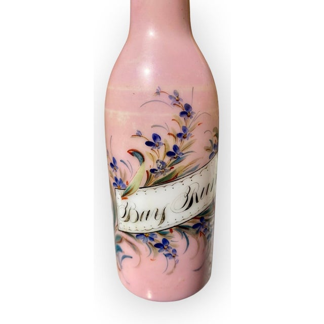Victorian Glass Antique Barber Bottle Hand Painted Flowers For Sale - Image 4 of 16