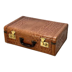 Vintage 1940s Faux Aligator Embossed Leatherette & Brass Overnite Size Suitcase in Excellent Condition