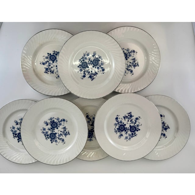 Ceramic Vintage Mid Century Enoch Wedgwood “Royal Blue Ironstone” Plates, Set of 8 For Sale - Image 7 of 13