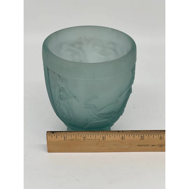 Antique Georges De Feure Signed Glass Vase - Aquamarine Frosted Color For Sale - Image 4 of 11