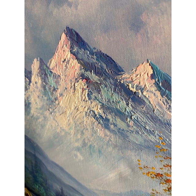 Blue Mid 20th Century Large 39" Vintage W. Chapman Mountain Oil – Heavy Texture For Sale - Image 8 of 11