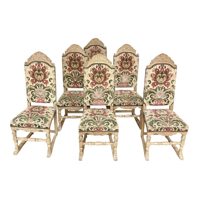 Set of 6 Mid-Century Renaissance Revival Dining Chairs For Sale