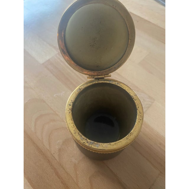 Gothic Vintage Cylindrical Black and Brass, Opaque Black Hinged Lid Casket Box For Sale - Image 3 of 8