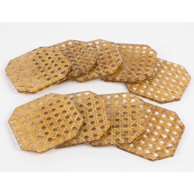 Contemporary Christian Dior Collection Lucite and Rattan Cocktail Coasters Set - 9 Pieces For Sale - Image 3 of 10