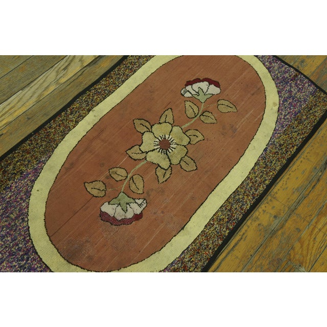 Early 20th Century 1930s Rust Red Floral Medallion Antique American Hooked Rug 1'9"x3'0" Carpet For Sale - Image 5 of 6