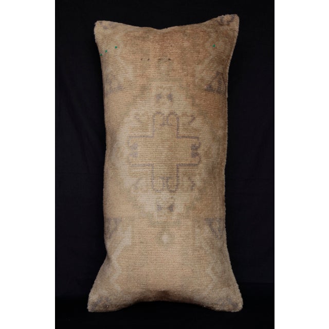 Contemporary Handwoven Decorative Oushak Rug Lumbar Pillow Cover -16'' X 33'' For Sale - Image 3 of 11