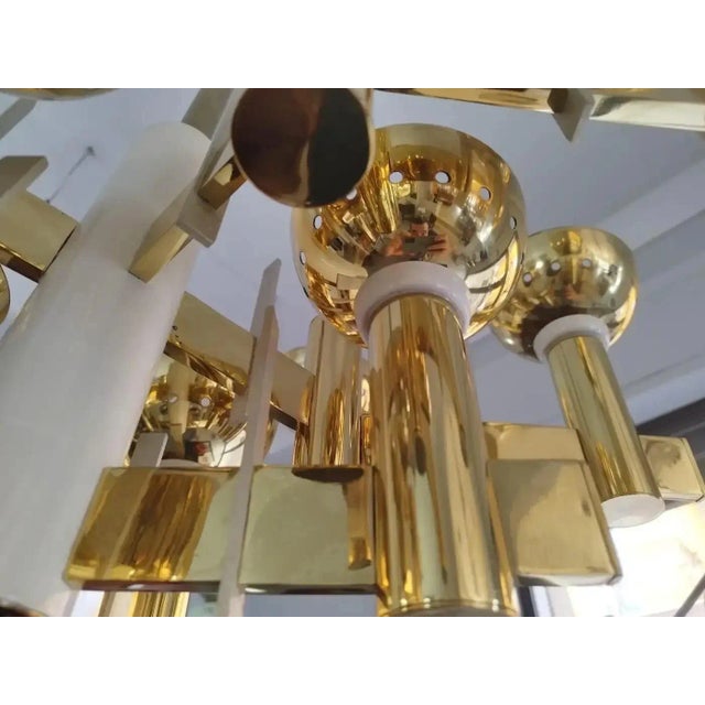 1960s Mid-Century Modern Brass and White Painted Metal Chandelier For Sale - Image 11 of 11