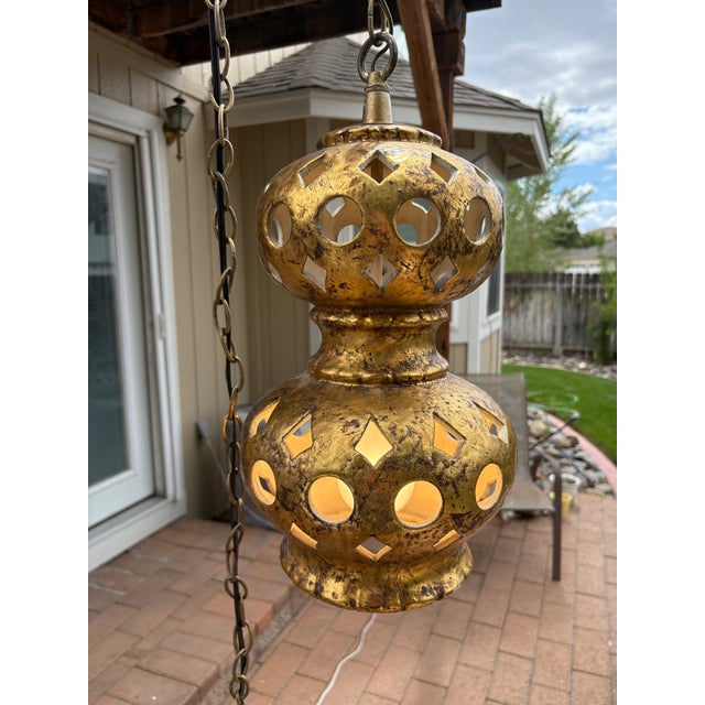 Nardi Studios Mid Century Gilt Ceramic Hanging Lamp that dates to the 1950's when the Nardi Company was in business. This...