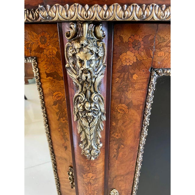 Large Antique Victorian Inlaid Floral Marquetry Burr Walnut Ormolu Mounted Credenza, 1850s For Sale - Image 13 of 18