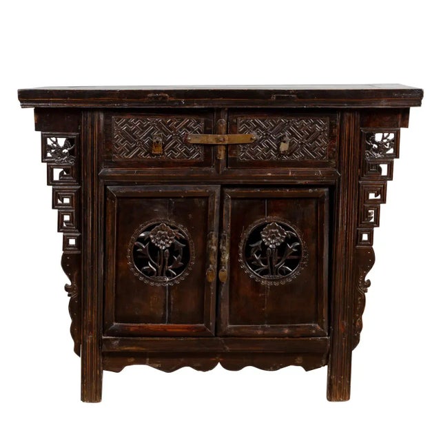 Chinese Ming Dynasty Style Butterfly Cabinet with Carved Spandrels and Doors For Sale - Image 13 of 13