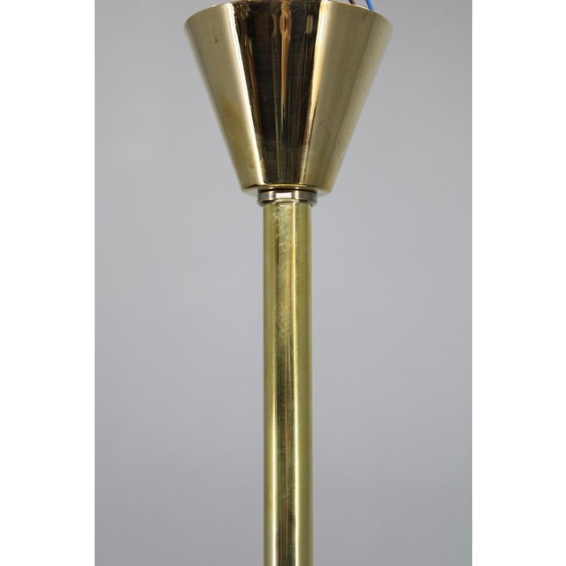 Metal Art Deco Brass Pendant Light with White Glass, Czechoslovakia, 1930s For Sale - Image 7 of 13